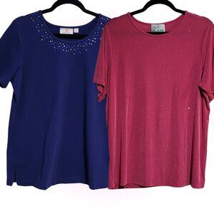 BUNDLE OF 2 MCBLING Y2K T-SHIRTS EUC QUACKER FACTORY EUC SIZE L BLUE PINK